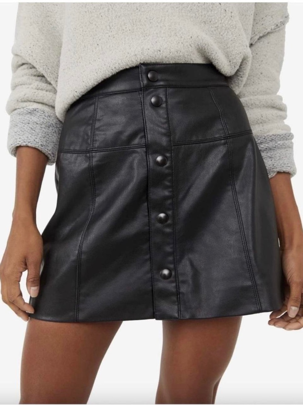 Free People Maizie Black Faux Leather Button-Front Mini Skirt